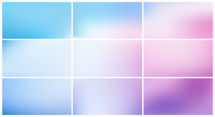 Naklejka premium Winter mesh gradient background in soft pastel blue and pink. Abstract watercolor sky with glowing lavender gradation