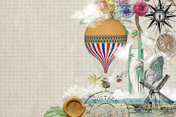 Travel vintage border background, Ephemera remix © Rawpixel.com