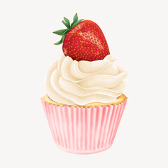 Strawberry cupcake, delicious bakery dessert illustration