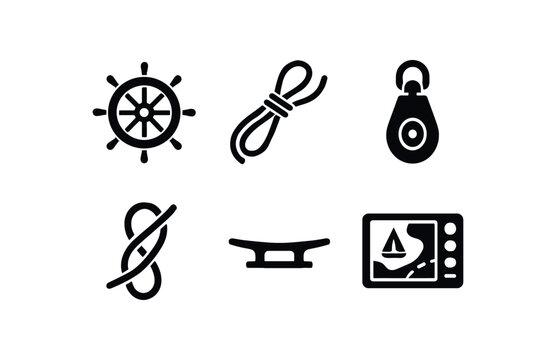 solid icon isolated sailing dder assembly sailing jib sheet rope sailing tacking pulley sailing knot guide sailing deck cleats sailing GPS chart plotter