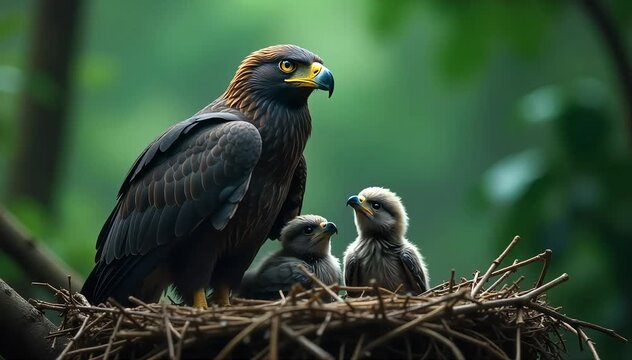 Harpy eagle guarding eaglets