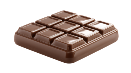 Chocolate square bar icon in stylized brown plastic, segmented dessert treat. Isolated on transparent background 