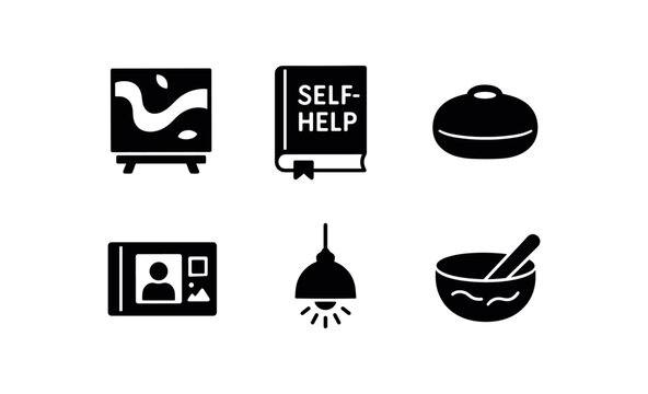 solid icon isolated reflection abstract painting reflection self help book reflection meditation cushion reflection photo album reflection lamp shade reflection sound bath