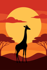 lone giraffe silhouette sunset savanna wildlife nature