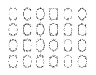 Ornamental Vintage Oval and Rectangular Frames with Floral Elements Vector Illustration
