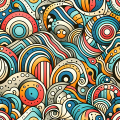 Fototapeta premium Abstract Colorful Design: An eye-catching pattern showcasing vibrant color and organic shapes. A visual symphony of swirling lines, dots, and curves, evoking a sense of movement, playfulness.