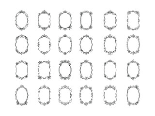 Collection of Elegant Hand Drawn Floral Frames and Borders Vector Illustration