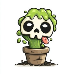 Cute Zombie Plant Cartoon with Green Slime and Funny Face