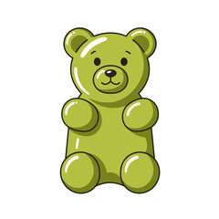 Fototapeta premium Green gummy bear candy illustration on white background