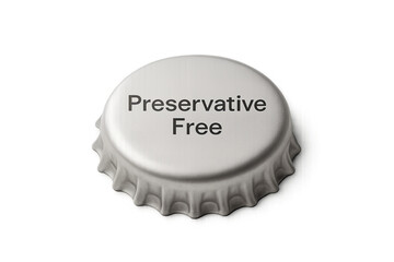 Silver metal bottle cap with text preservative free on transparent background, preservative free
