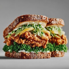 Double Fried Chicken Sandwich with Slaw on Rustic Bread