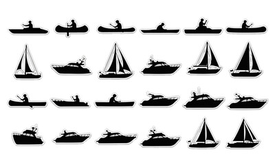 Collection of Watercraft and Boating Silhouettes with Outline