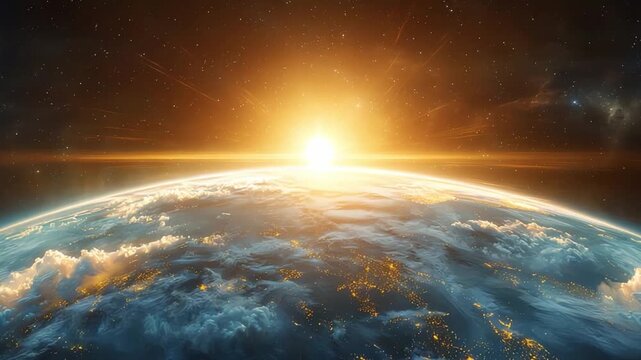Rising Sun Over Earth: Witness the breathtaking dawn of a new day as the sun majestically ascends above the captivating sphere of Earth, a sight of unparalleled beauty.