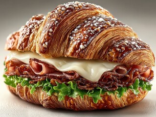 Classic Ham and Cheese Croissant Sandwich with Greens