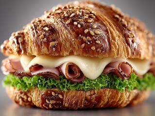 Delicious Ham and Cheese Croissant Sandwich with Lettuce