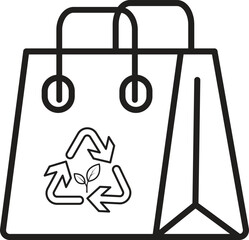 Eco tote bag icon featuring both handles and recycle emblem, reusable shopping bag vector for sustainability with transparent background
