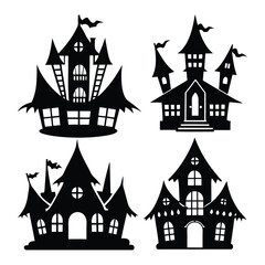 Spooky House Silhouette Icons for Halloween