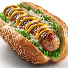 Delicious Sausage Hot Dog with Mustard and Lettuce
