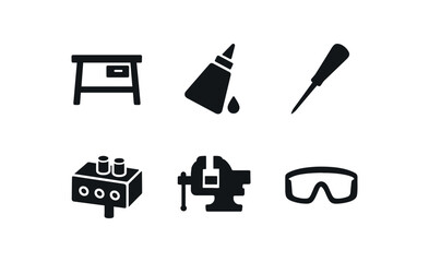solid icon isolated carpenter workbench carpenter wood glue carpenter scriber awl carpenter dowel jig carpenter bench vise carpenter safety glasses