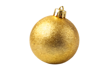 Golden Christmas ball yellow bauble isolated on transparent background full depth of field