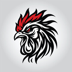 Bold Tribal Rooster Head Vector Fighting Cock Logo Design