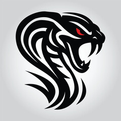 Striking Tribal King Cobra Head Vector Serpent Logo Design