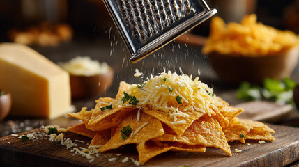 Cheese Being Grated Over Nachos