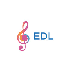 EDL “Creative music logo with human silhouettes and treble clef in gradient colors, EDL Later Logo, modern artistic design isolated on white background”
