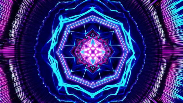 seamless video loop futuristic hexagonal grid pulsating neon lights tesseract inspired light patterns ideal sci fi party visuals EDM backdrops abstract tech presentations ultra