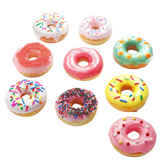 Colorful mini donuts in various glazes and toppings