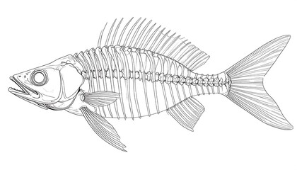 Detailed line drawing of a fish skeleton