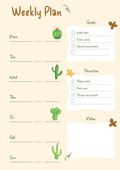 Weekly Plan - Cactus watercolor