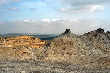 Mud volcano at Gobustan national park erupt. Azerbaijan