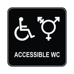 unisex accessible wc restroom sign with wheelchair and gender neutral icon