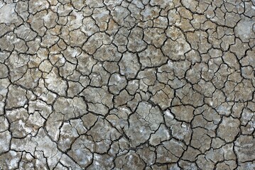 Dry earth texture with clay and sand close up. Dry and cracked earth. Dry weather.