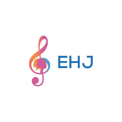 EHJ “Creative music logo with human silhouettes and treble clef in gradient colors, EHJ Later Logo, modern artistic design isolated on white background”
