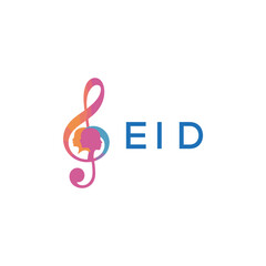 Fototapeta premium EID “Creative music logo with human silhouettes and treble clef in gradient colors, EID Later Logo, modern artistic design isolated on white background” 