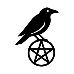 Raven perched on pentagram Halloween symbol