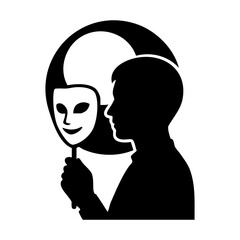 Silhouette of man holding mask under moon