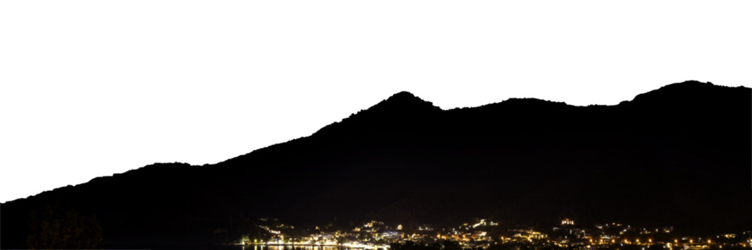 Seaside mountain resort town under a starry night sky. - Powered by Adobe