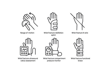 Obraz premium straight perfect stroke icon mono icons style isolated wrist fracture ran motion goniometer wrist fracture rehabilitation splint wrist fracture K wire guide wrist fracture ultrasound callus