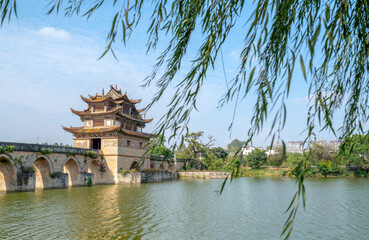 Seventeen-hole bridge (Double Dragon Bridge) in Jianshui County, China. Construction during the Qianlong period of the Qing Dynasty has been