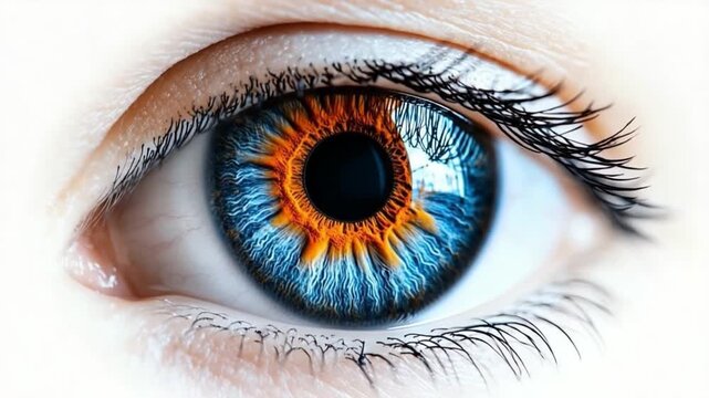 Vibrant Iris: An intimate look into an eye, revealing the mesmerizing beauty of an iris, showcasing the intricate patterns and brilliant hues within a window to the soul.
