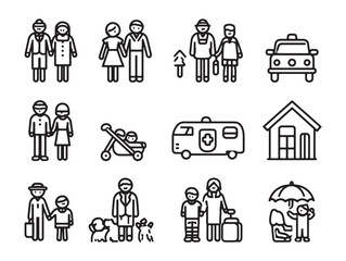 Relief Mission Minimalist 2D Line Art Set