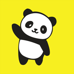 Friendly Panda Cub Waving on Bright Yellow Backdrop