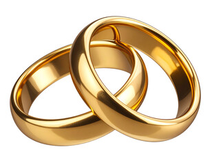 Interlocking golden rings in floating composition, isolated on a transparent background