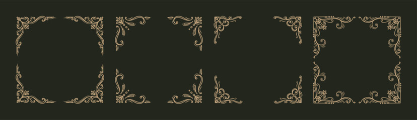 Vintage set of hand drawn frames. Abstract decorative elements in line style with calligraphic swirls, flourishes, scrolls. Vector for label, wedding invitation, greeting card, menu, certificate