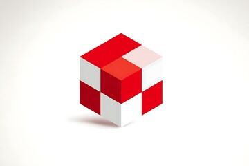 Fototapeta premium Abstract Red and White Isometric Cube: Modern Geometric Design, Clean Minimalist Style, Corporate Branding Concept.