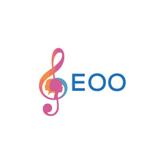 Fototapeta premium EOO “Creative music logo with human silhouettes and treble clef in gradient colors, EOO Later Logo, modern artistic design isolated on white background” 