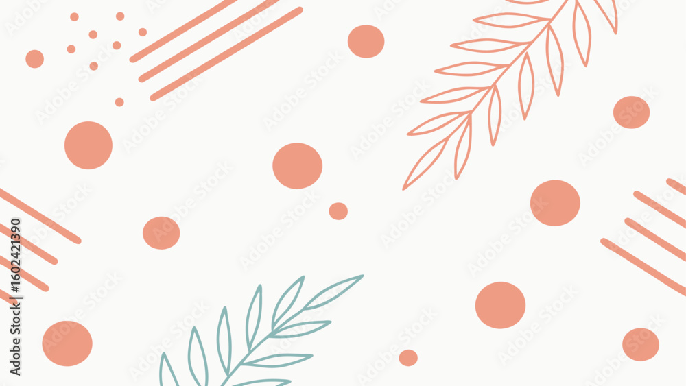Canvas Prints abstract pattern with coral circles and teal leaf outlines